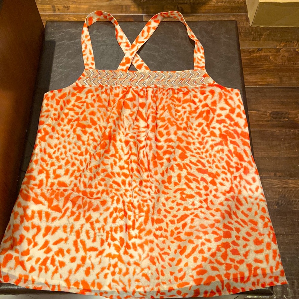 Banana Republic Heritage beaded animal print orange and beige camisole sz M